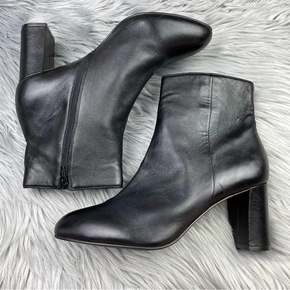 David Tate Alison Black Leather Almond Toe Heeled Booties